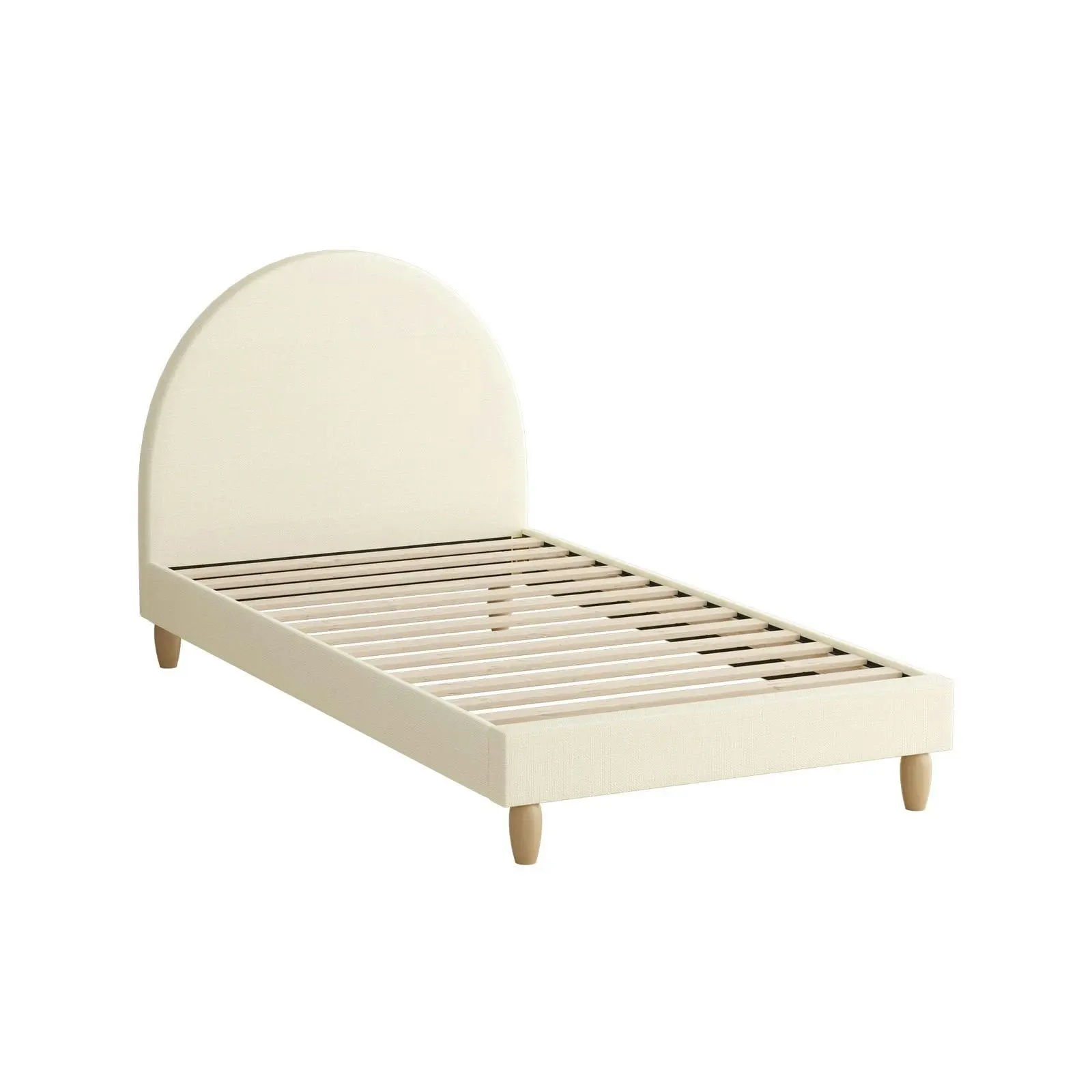 Oikiture Bed Frame Single Size Beige Fabric Arched Beds Platform