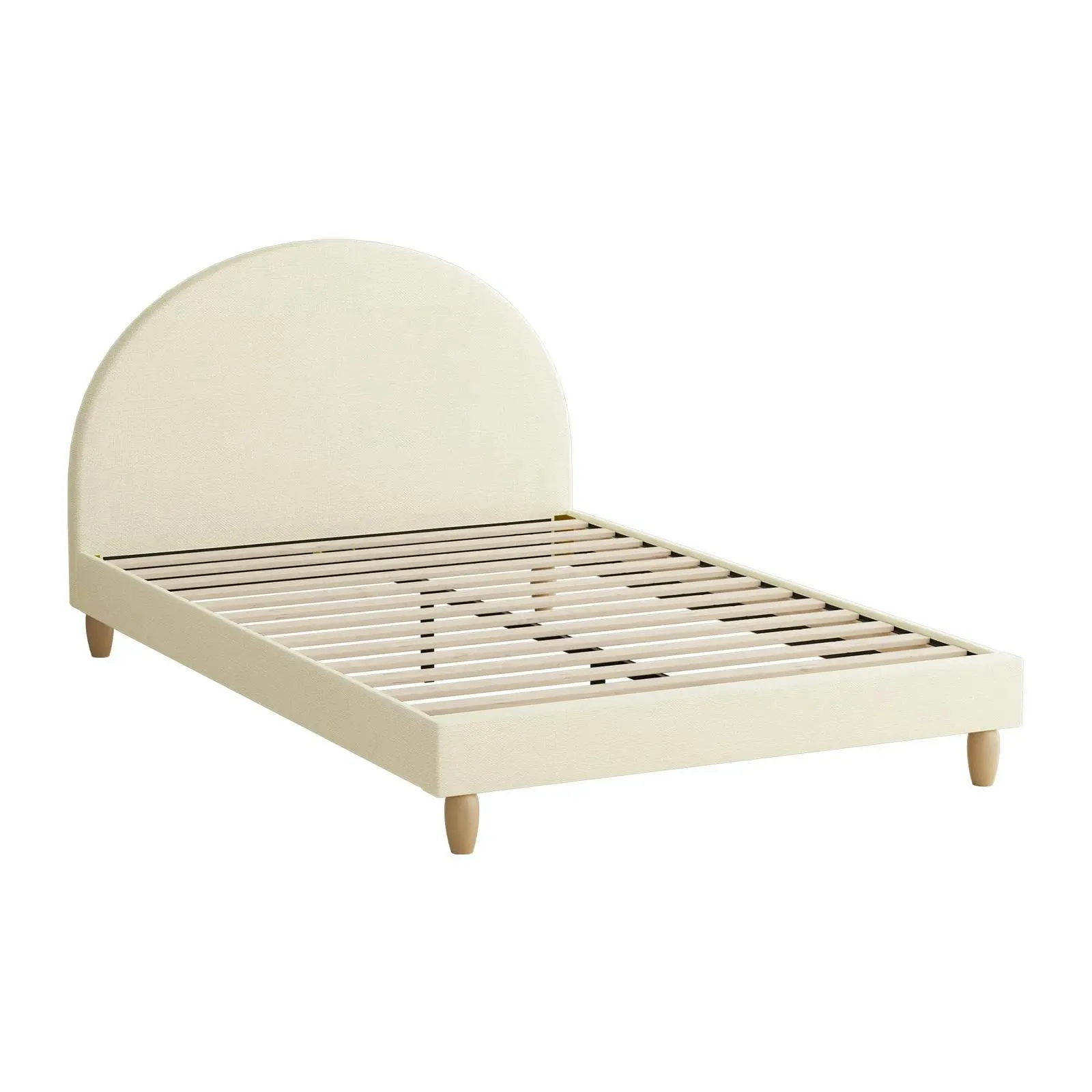 Oikiture Bed Frame Queen Size Beige Fabric Arched Beds Platform