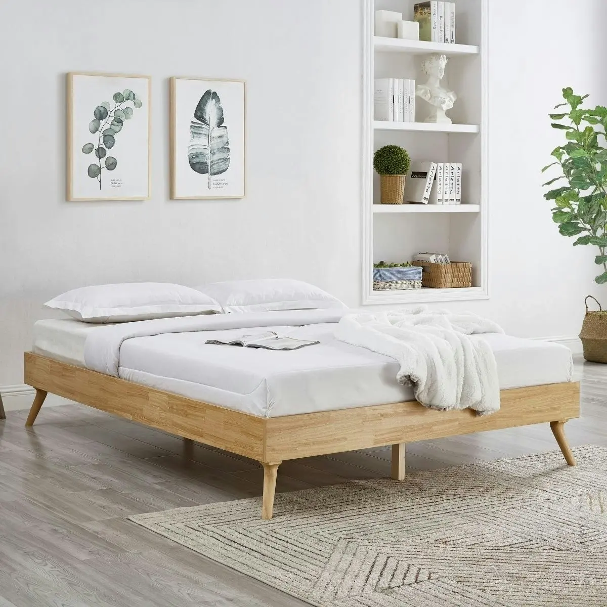 Natural Oak Ensemble Bed Frame Wooden Slat