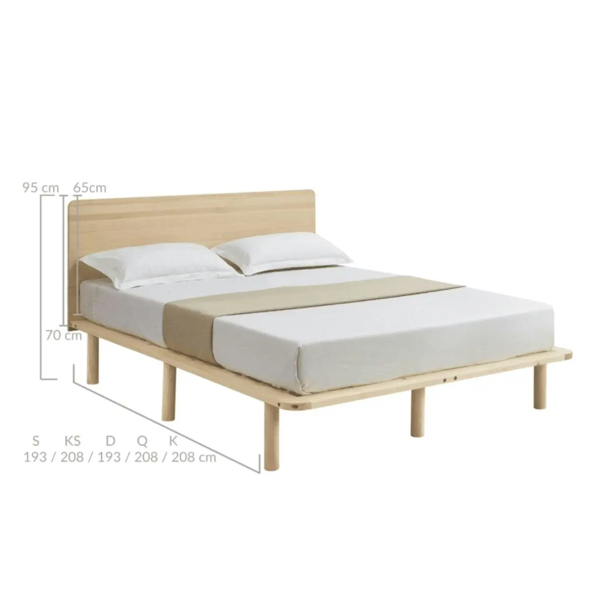 Natural Solid Wood Bed Frame Bed Base with Headboard