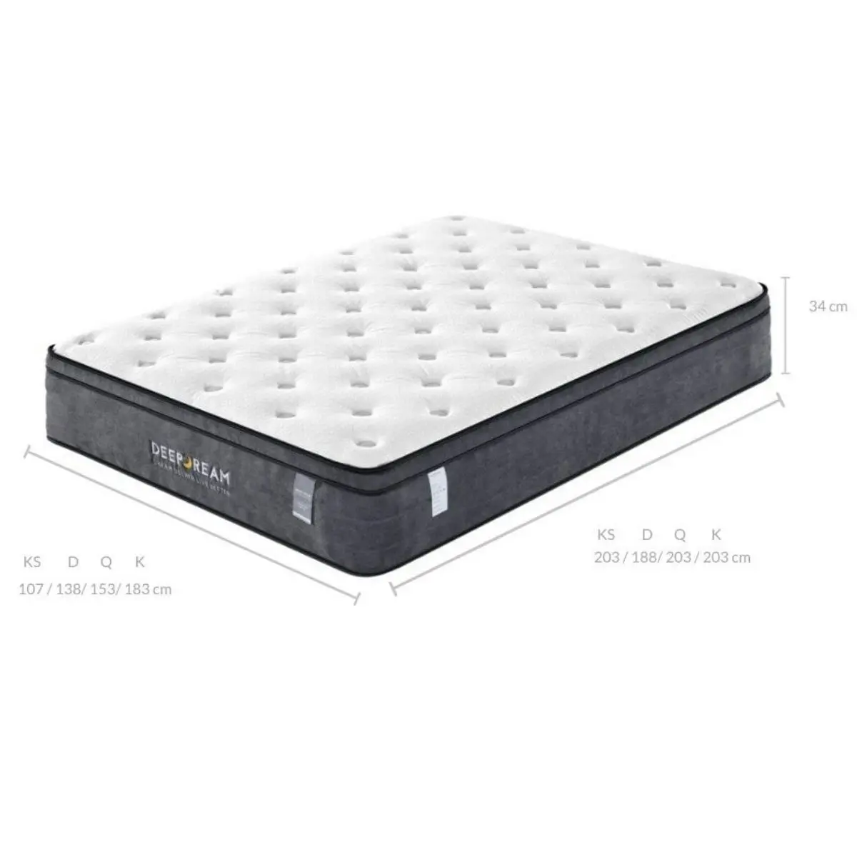 Euro Top Mattress Latex 5 Zone Pocket Spring Foam 34cm