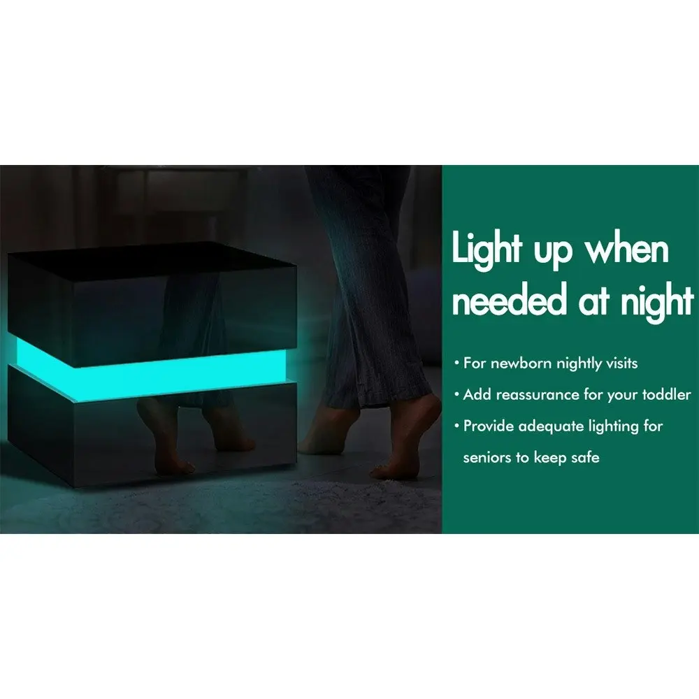 Alfordson 2x Bedside Table LED Black