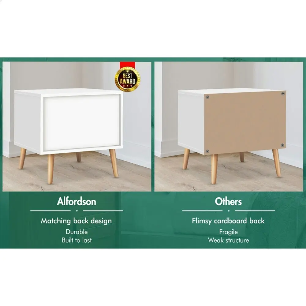 Alfordson 2x Bedside Table Scandinavian White