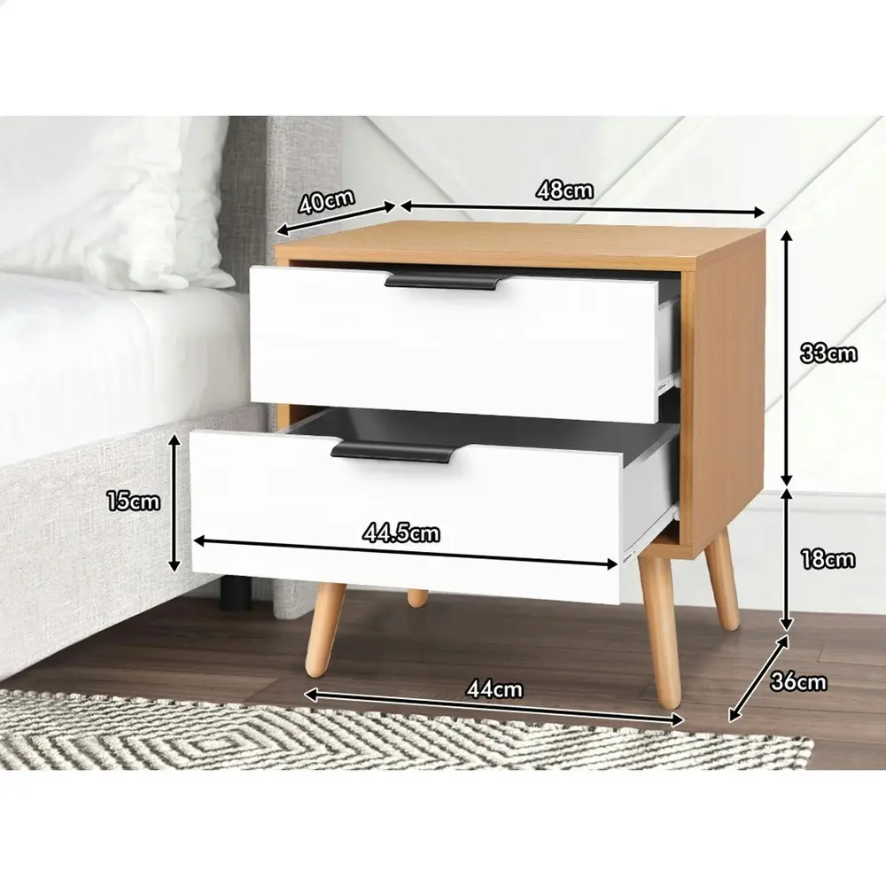 Alfordson 2x Bedside Table Scandinavian White Wood