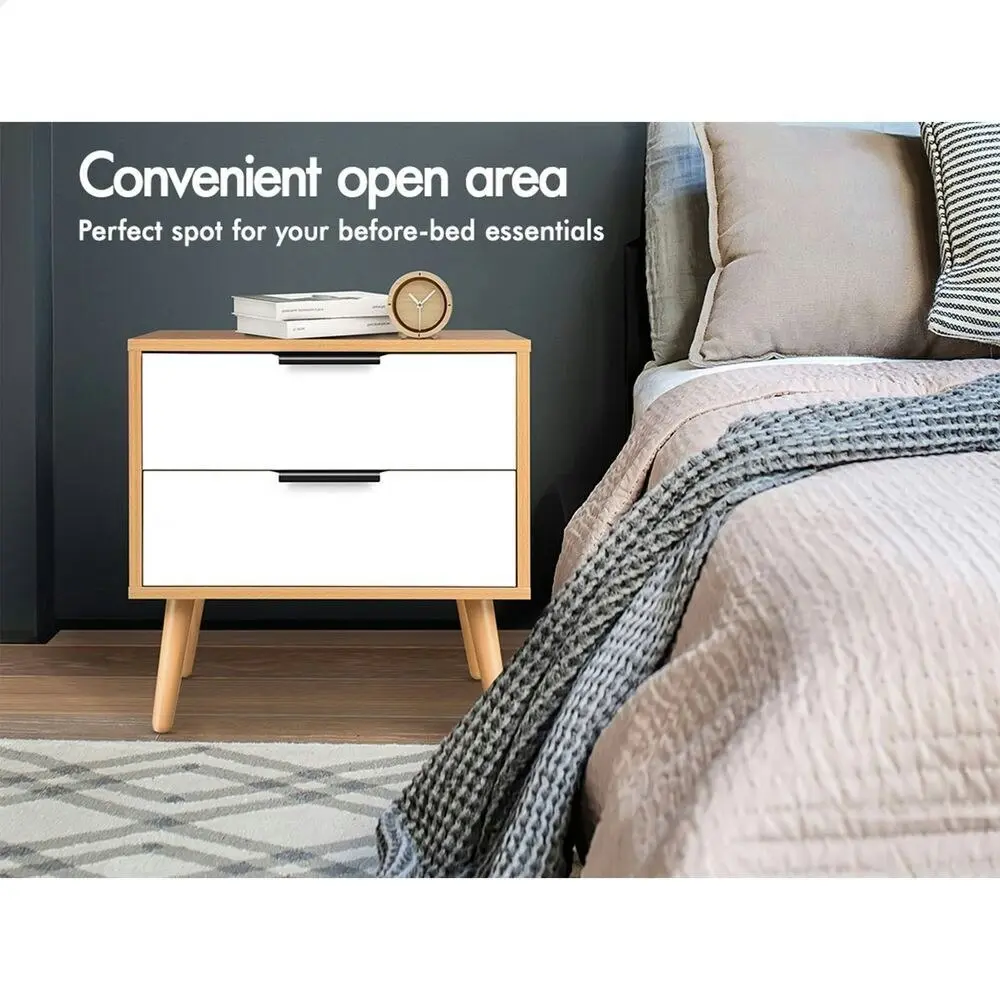 Alfordson 2x Bedside Table Scandinavian White Wood