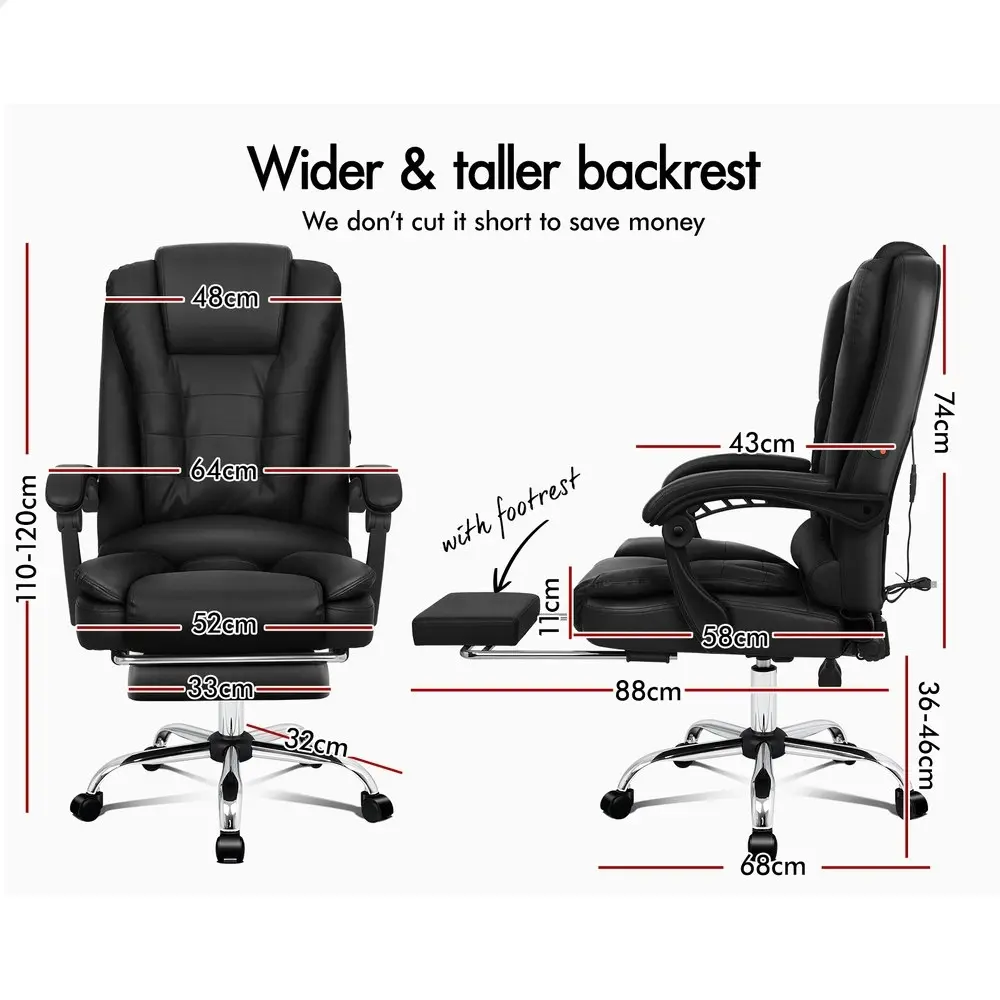 Alfordson Massage Office Chair Lumbar PU Leather Seat Black