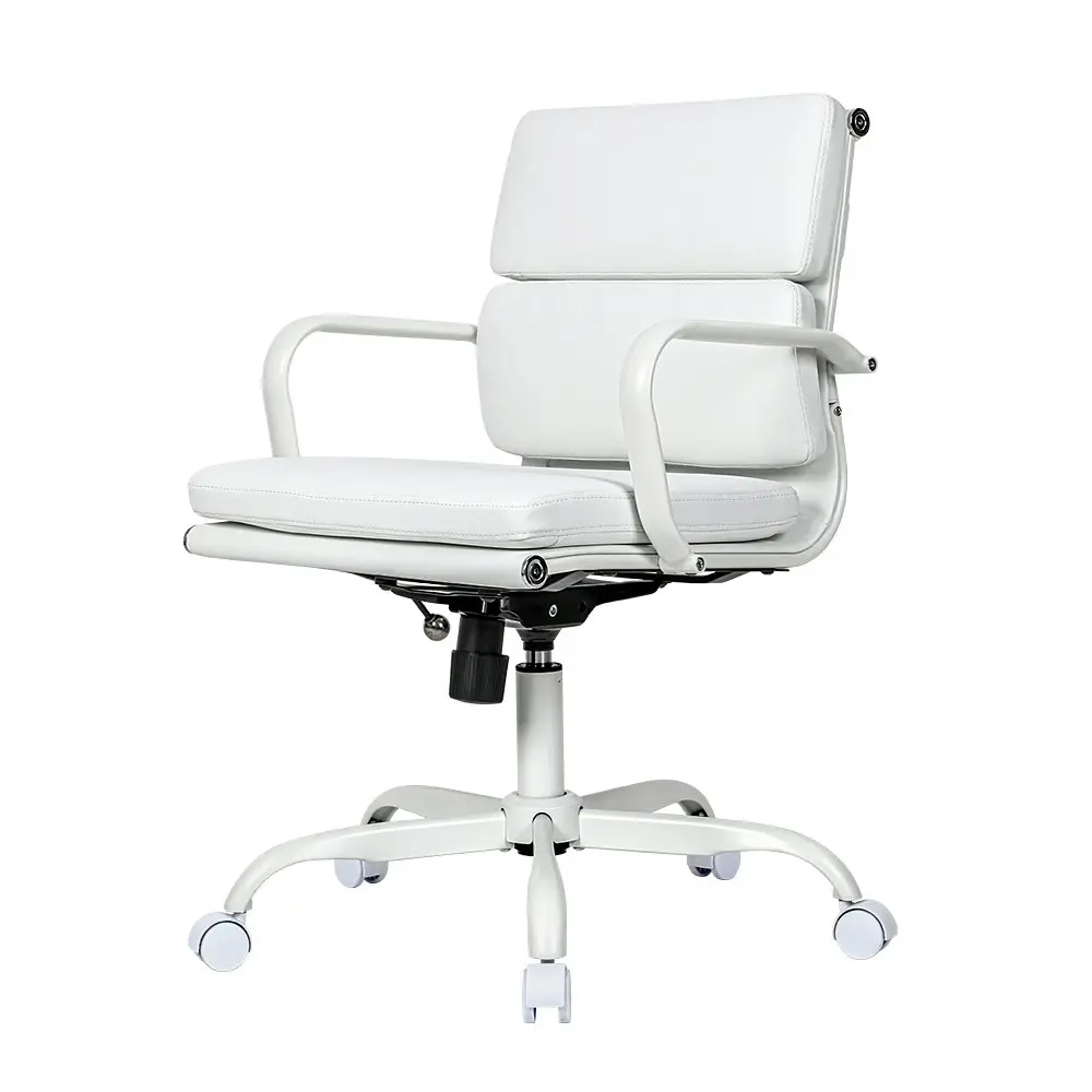 Furb Executive Office Chair Ergonomic Chair Mid-Back PU Leather All White