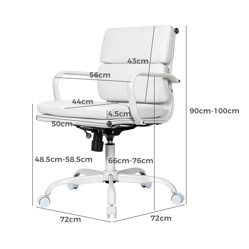 Furb Executive Office Chair Ergonomic Chair Mid-Back PU Leather All White