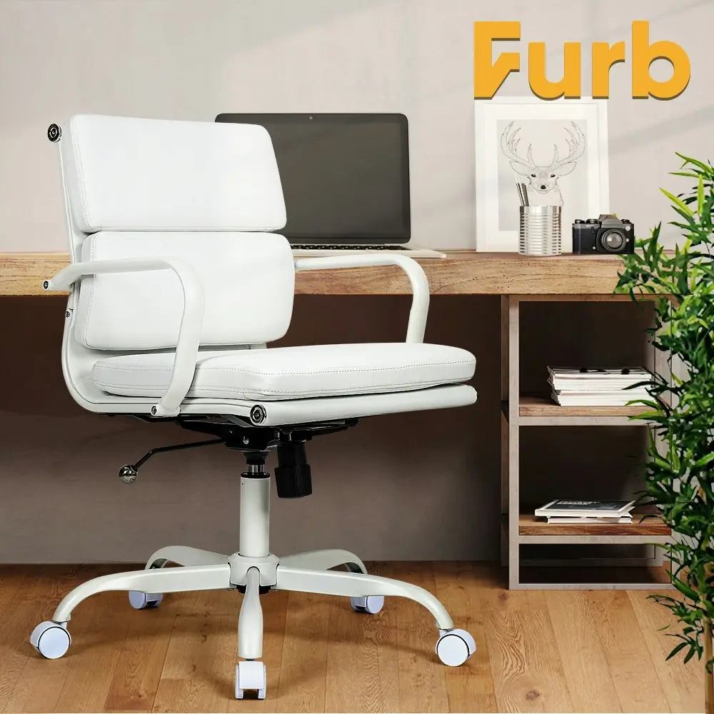 Furb Executive Office Chair Ergonomic Chair Mid-Back PU Leather All White