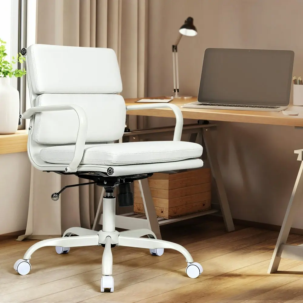 Furb Executive Office Chair Ergonomic Chair Mid-Back PU Leather All White