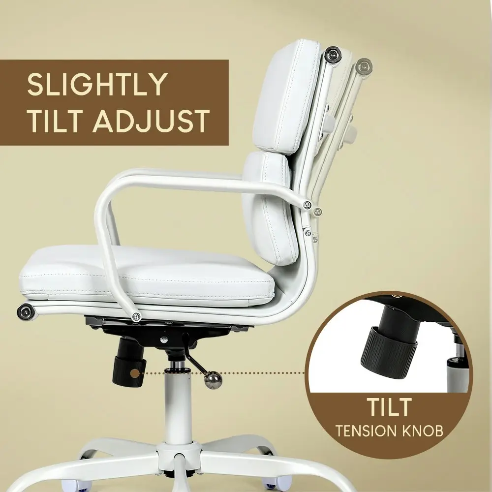 Furb Executive Office Chair Ergonomic Chair Mid-Back PU Leather All White