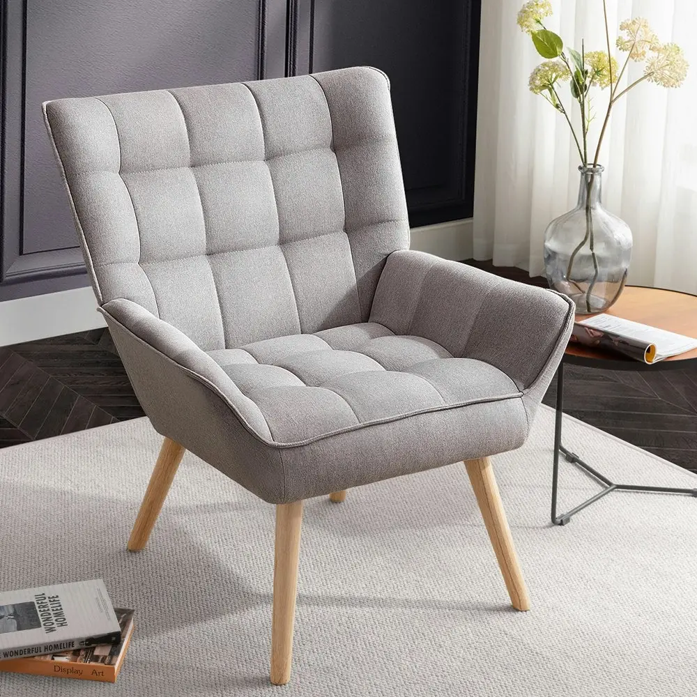 Furb Armchair Lounge Chair Upholstered Accent Chairs Sofa Couch Fabric Grey