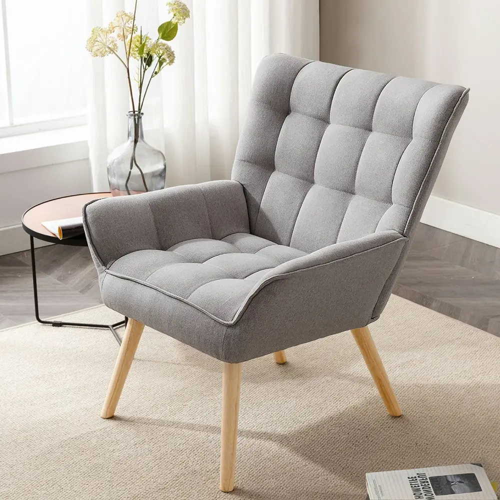 Furb Armchair Lounge Chair Upholstered Accent Chairs Sofa Couch Fabric Grey