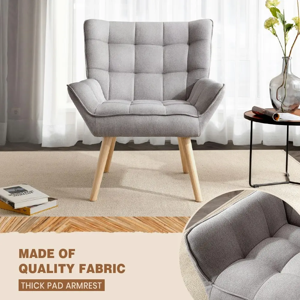 Furb Armchair Lounge Chair Upholstered Accent Chairs Sofa Couch Fabric Grey