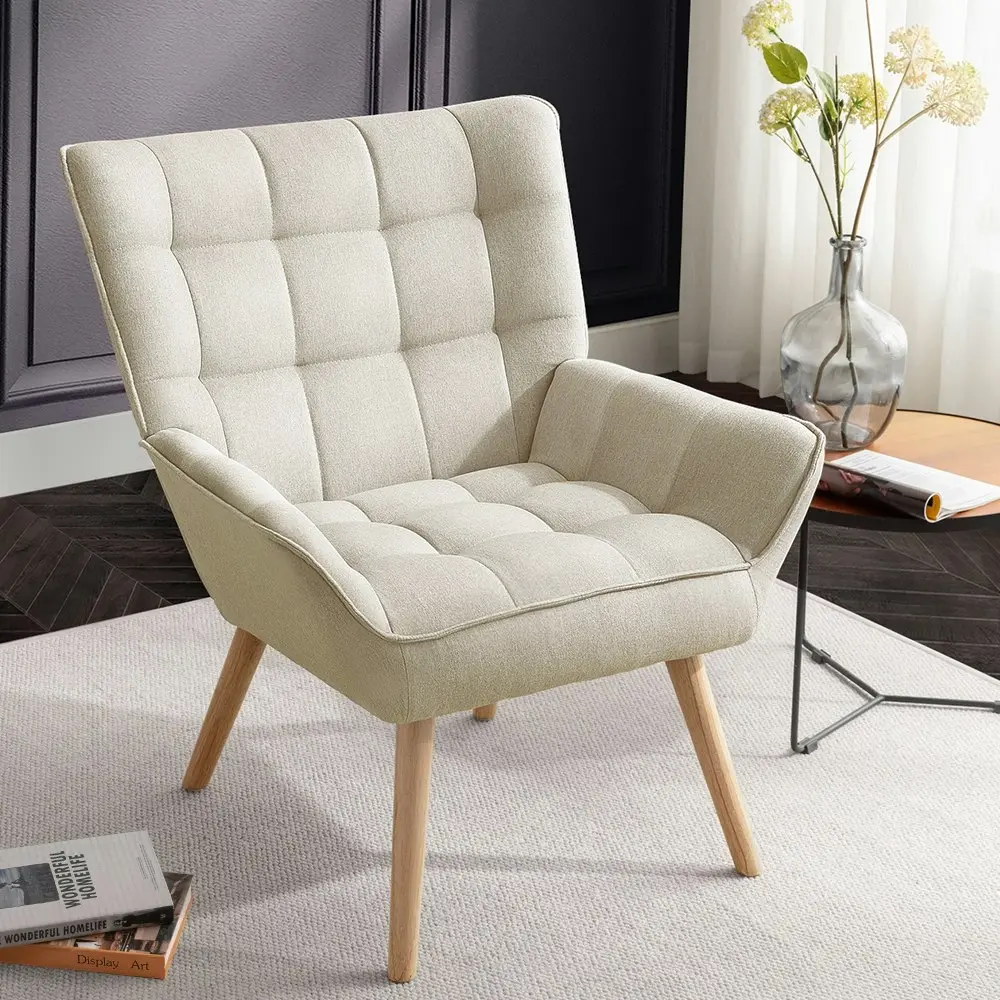 Furb Armchair Lounge Chair Upholstered Accent Chairs Sofa Couch Fabric Beige