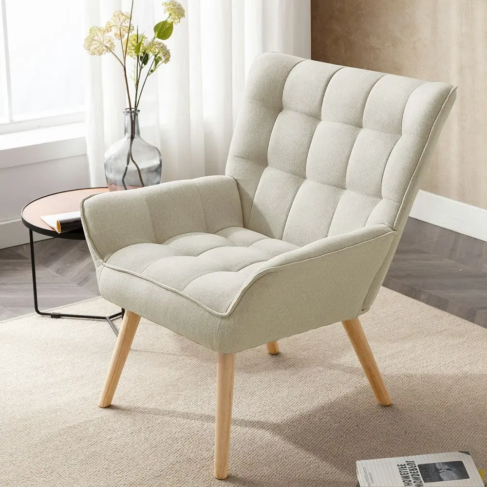 Furb Armchair Lounge Chair Upholstered Accent Chairs Sofa Couch Fabric Beige