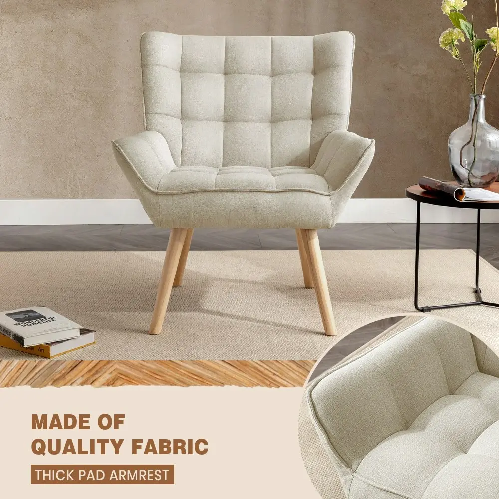 Furb Armchair Lounge Chair Upholstered Accent Chairs Sofa Couch Fabric Beige