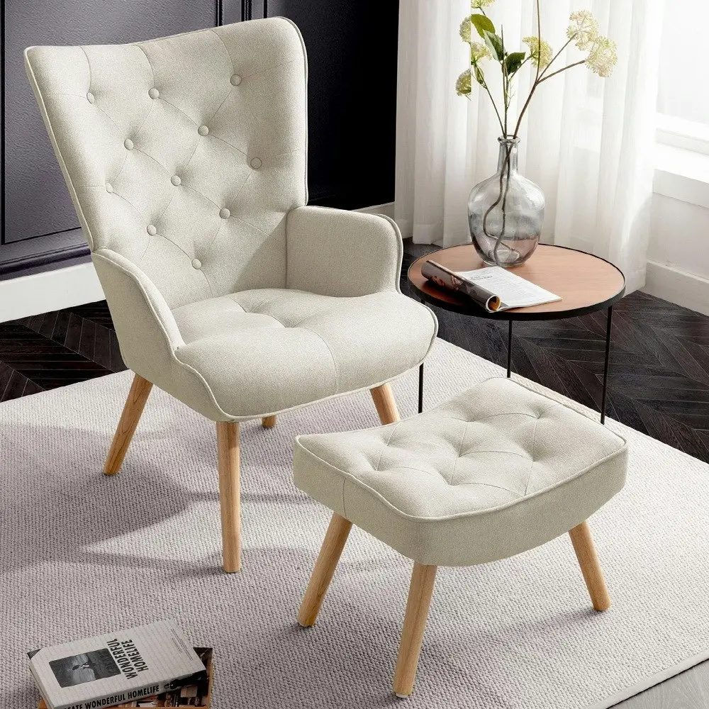 Furb Armchair Lounge Chair Upholstered Accent Chairs With Ottoman Beige