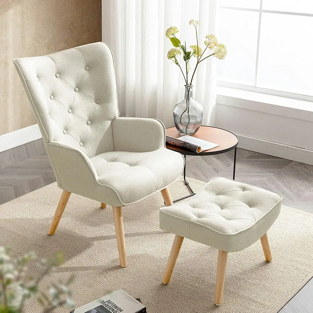 Furb Armchair Lounge Chair Upholstered Accent Chairs With Ottoman Beige