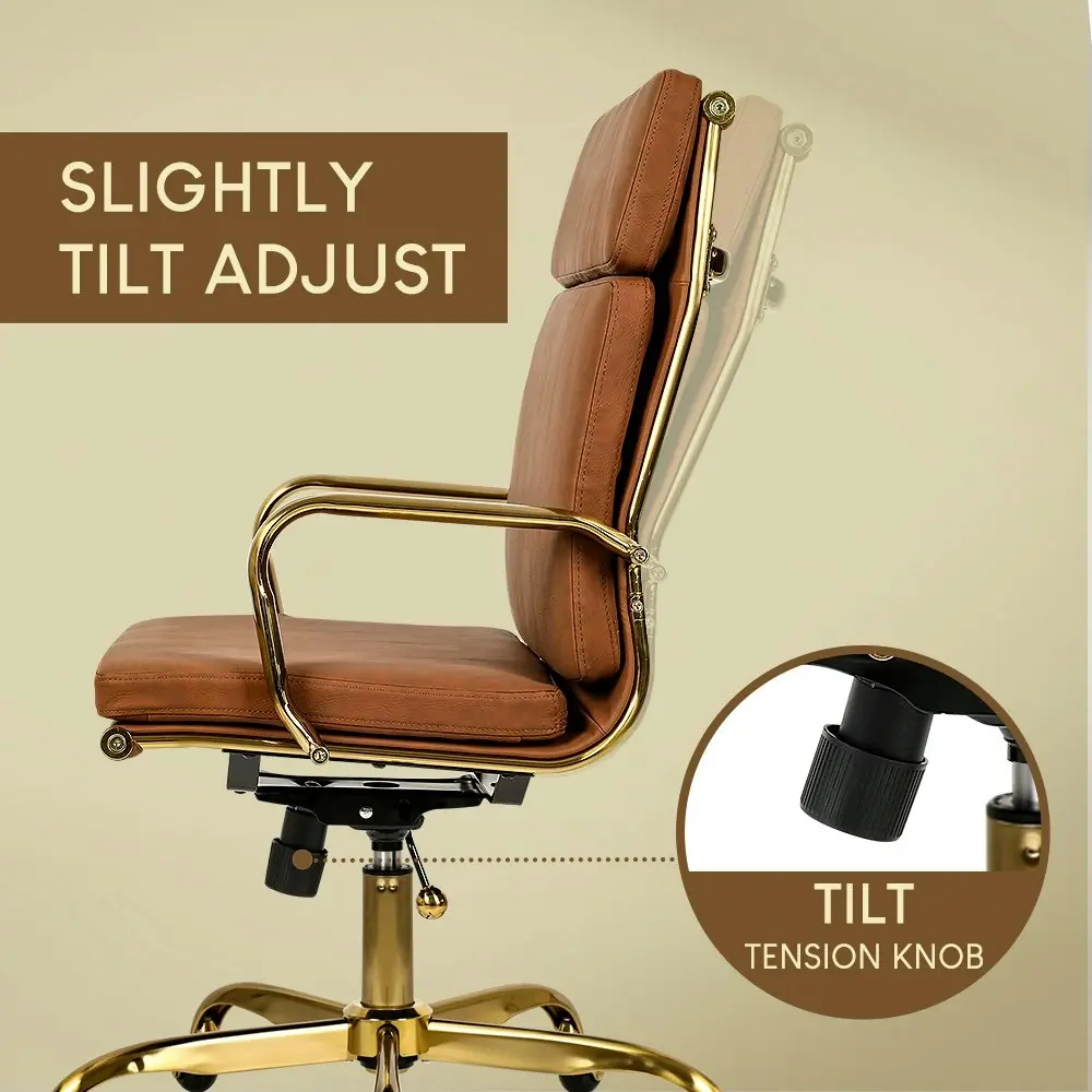 Furb Executive Office Chair Extra Wide Seat Ergonomic High-Back PU Leather Tan