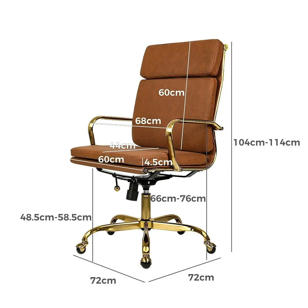 Furb Executive Office Chair Extra Wide Seat Ergonomic High-Back PU Leather Tan