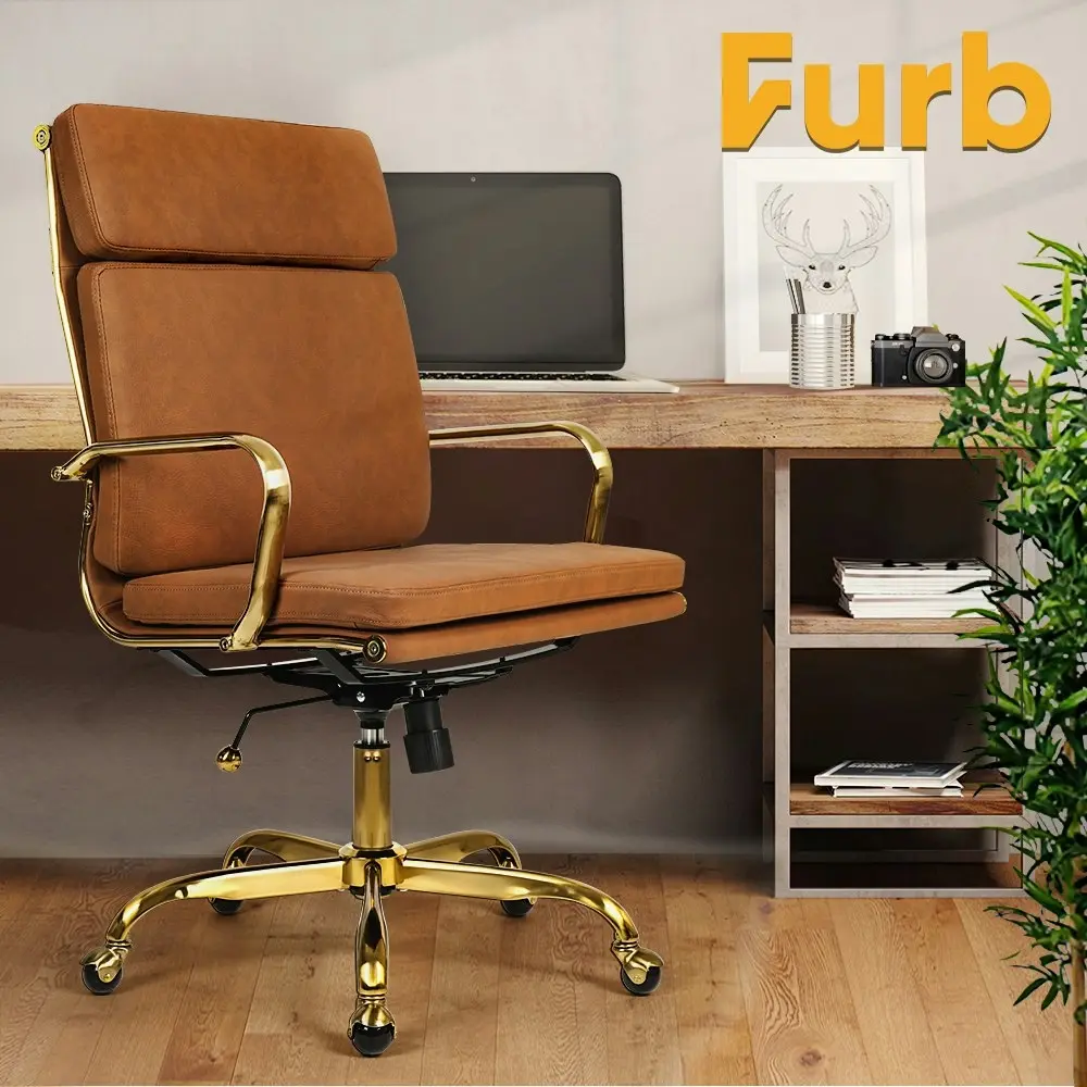 Furb Executive Office Chair Extra Wide Seat Ergonomic High-Back PU Leather Tan