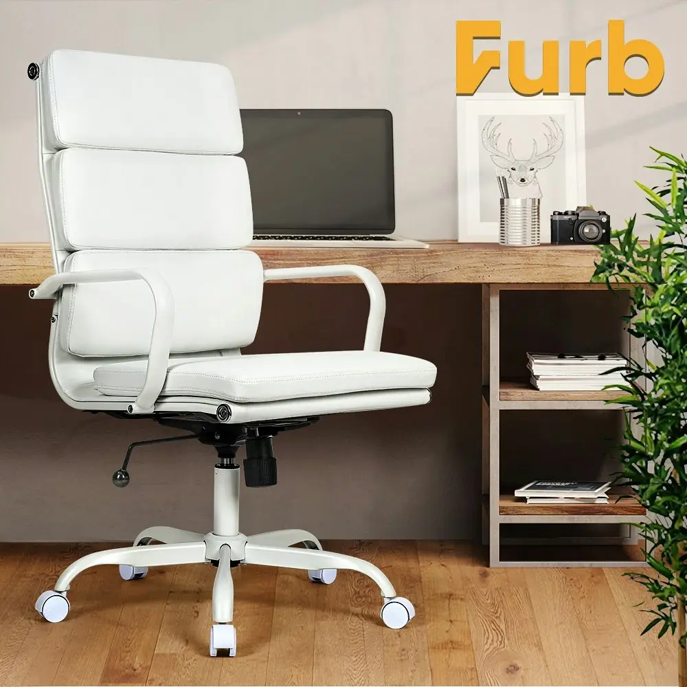 Furb Executive Office Chair Ergonomic Chair High-Back PU Leather All White