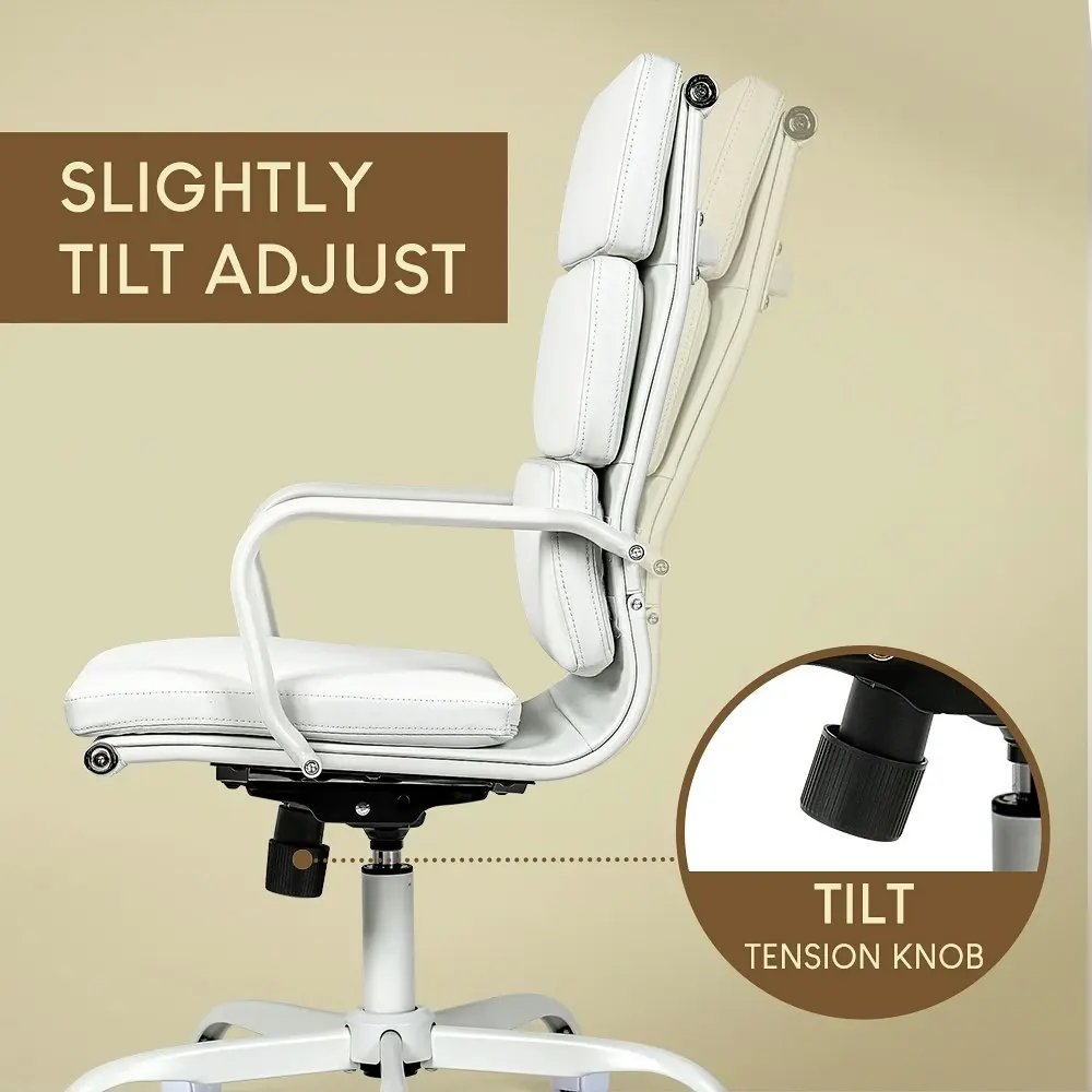 Furb Executive Office Chair Ergonomic Chair High-Back PU Leather All White