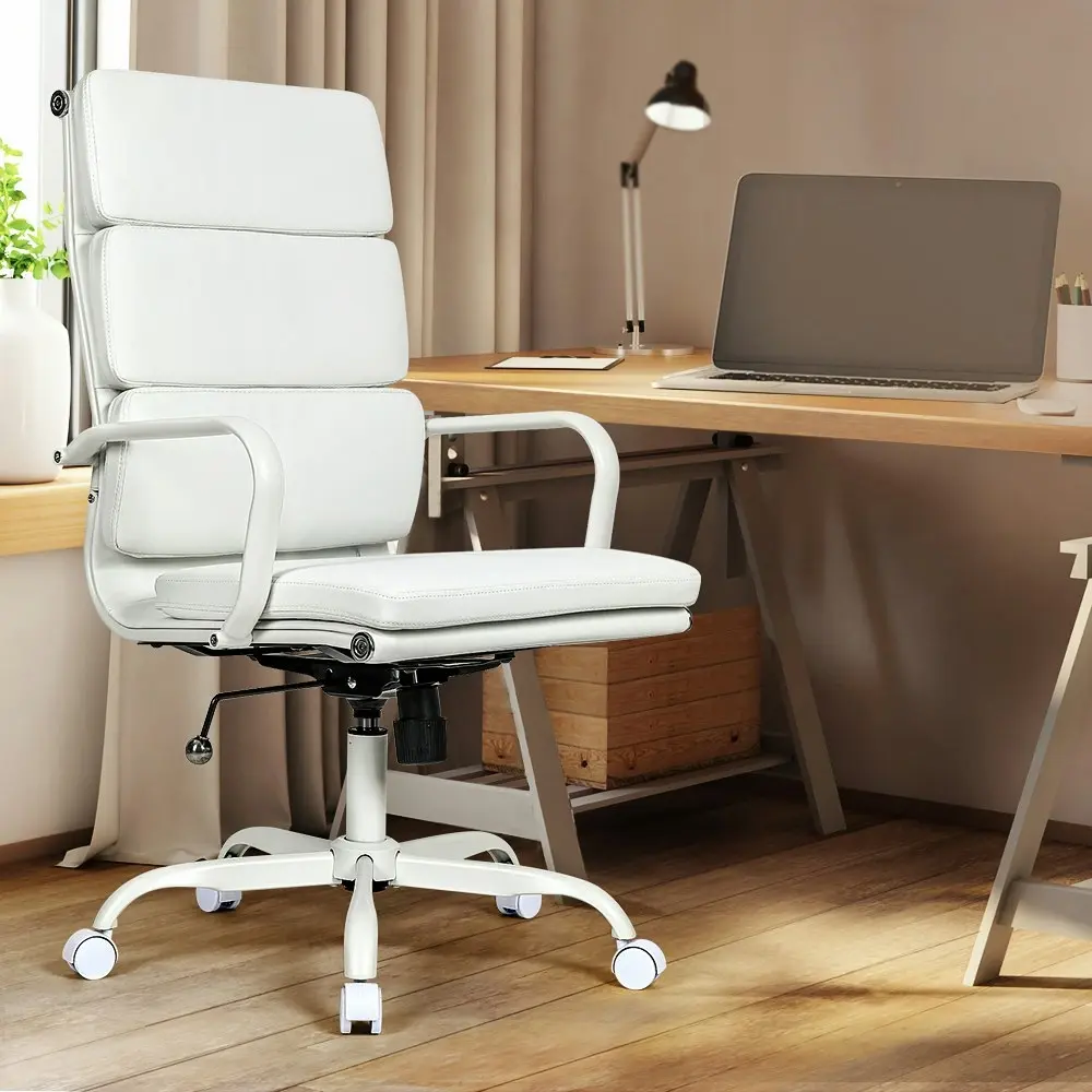 Furb Executive Office Chair Ergonomic Chair High-Back PU Leather All White