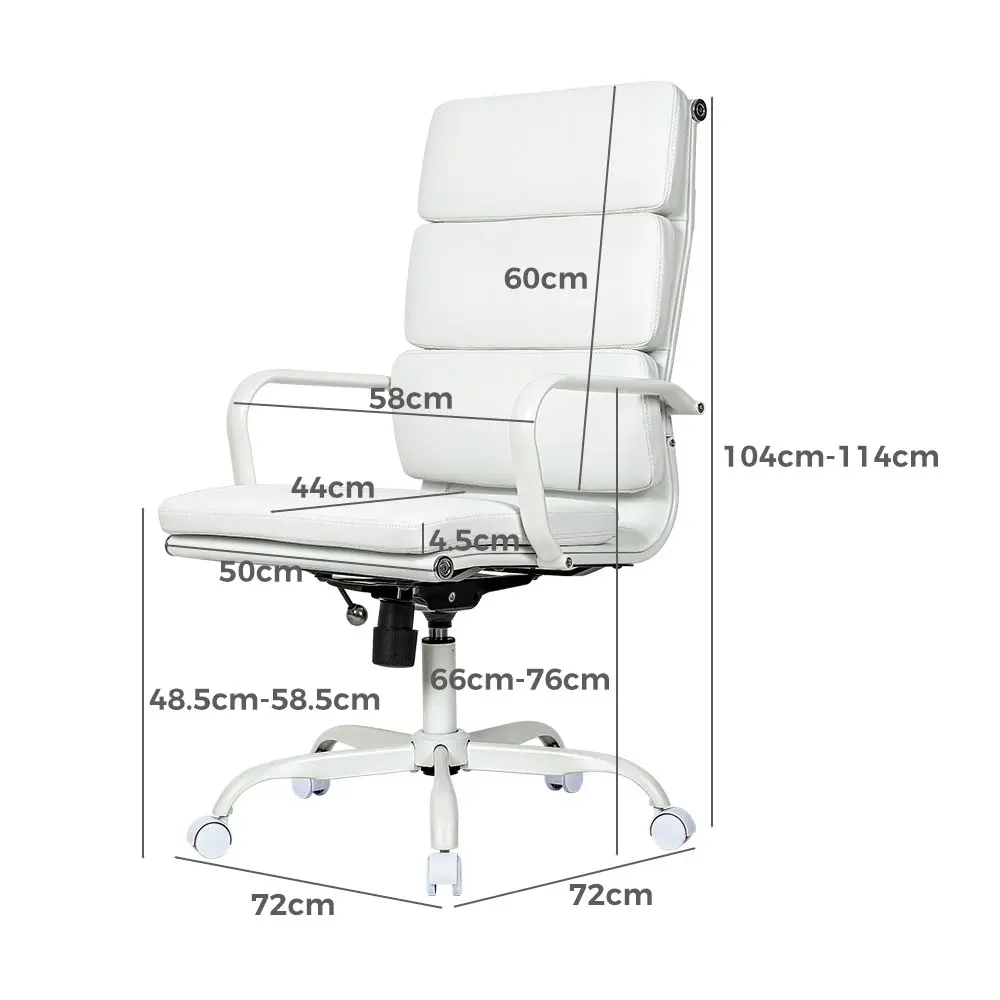 Furb Executive Office Chair Ergonomic Chair High-Back PU Leather All White