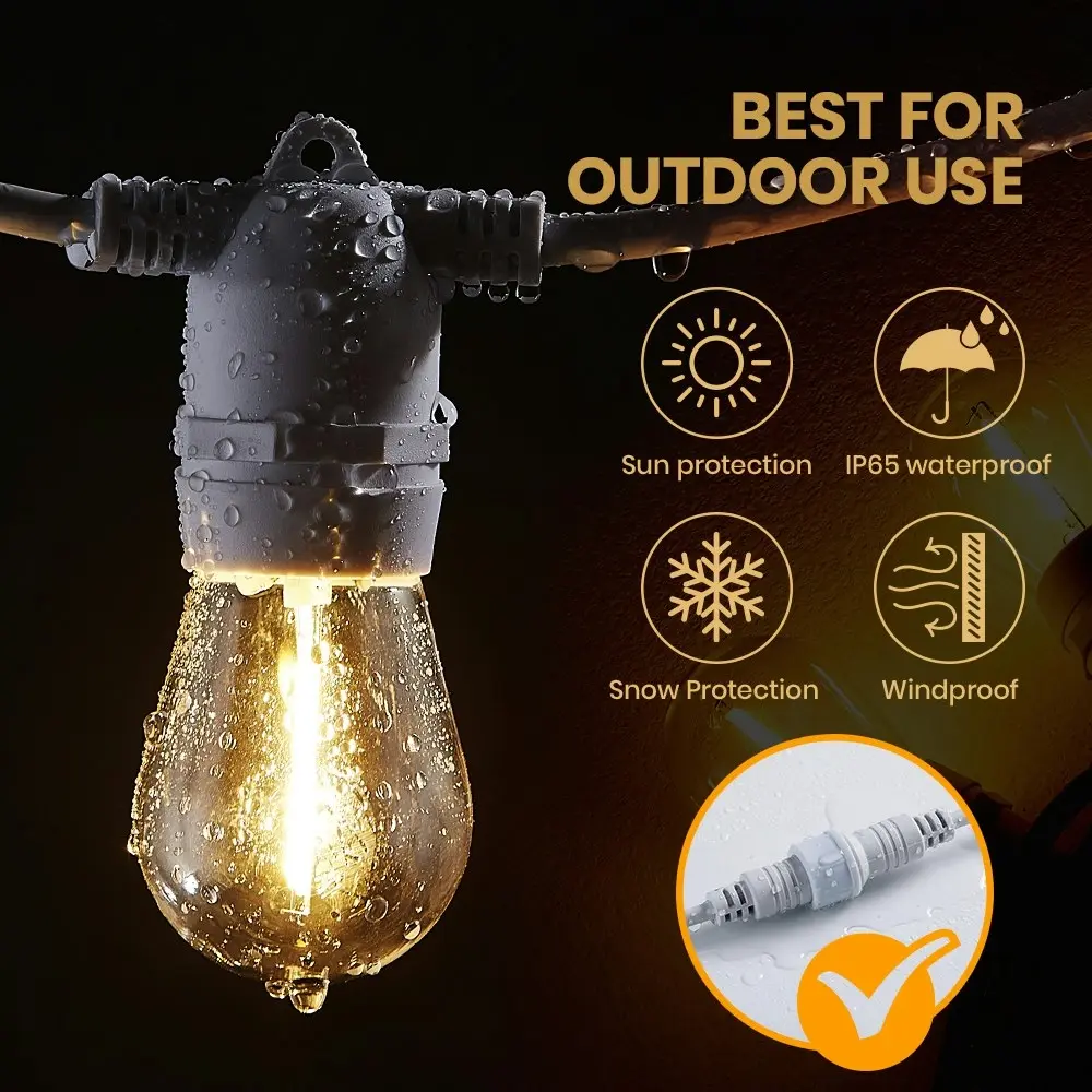 Groverdi NEW 100M LED Festoon String Lights Outdoor Connectable Cafe Patio Lamp