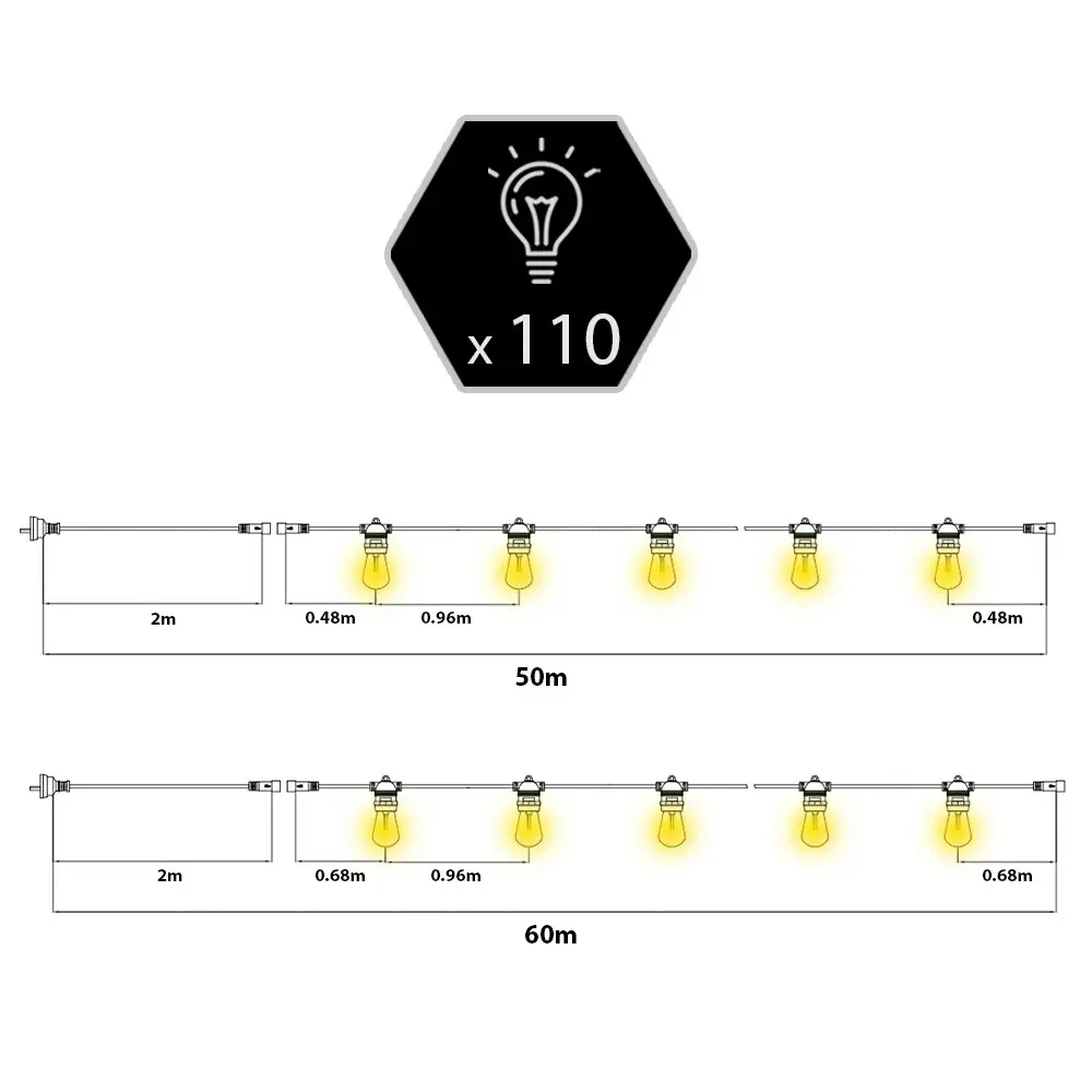 Groverdi 110M Festoon Lights Outdoor Led Light Party Wedding IP65 Waterproof NEW