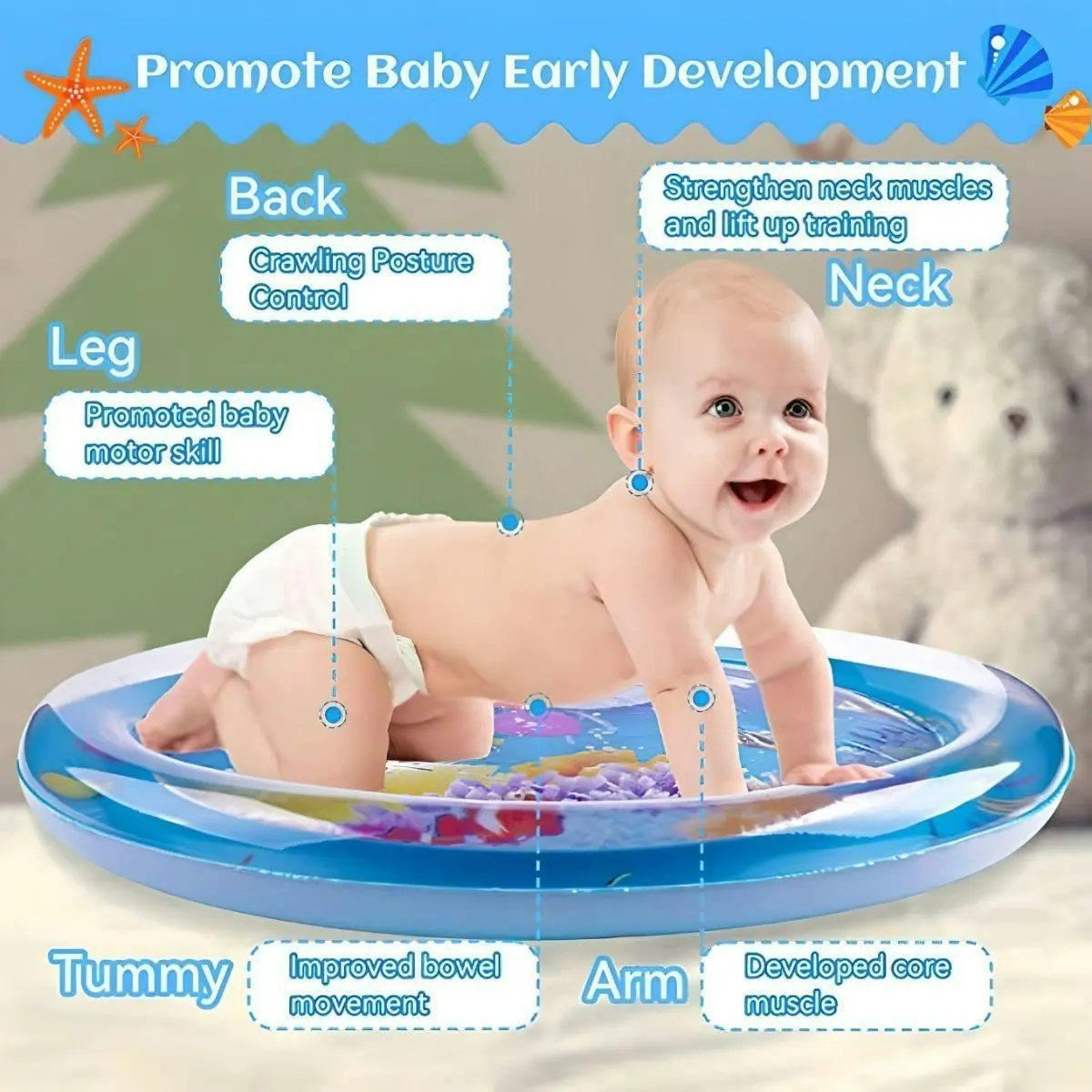 Toddly SplashCircle Round Tummy Time Water Mat Baby Sensory Play Mat