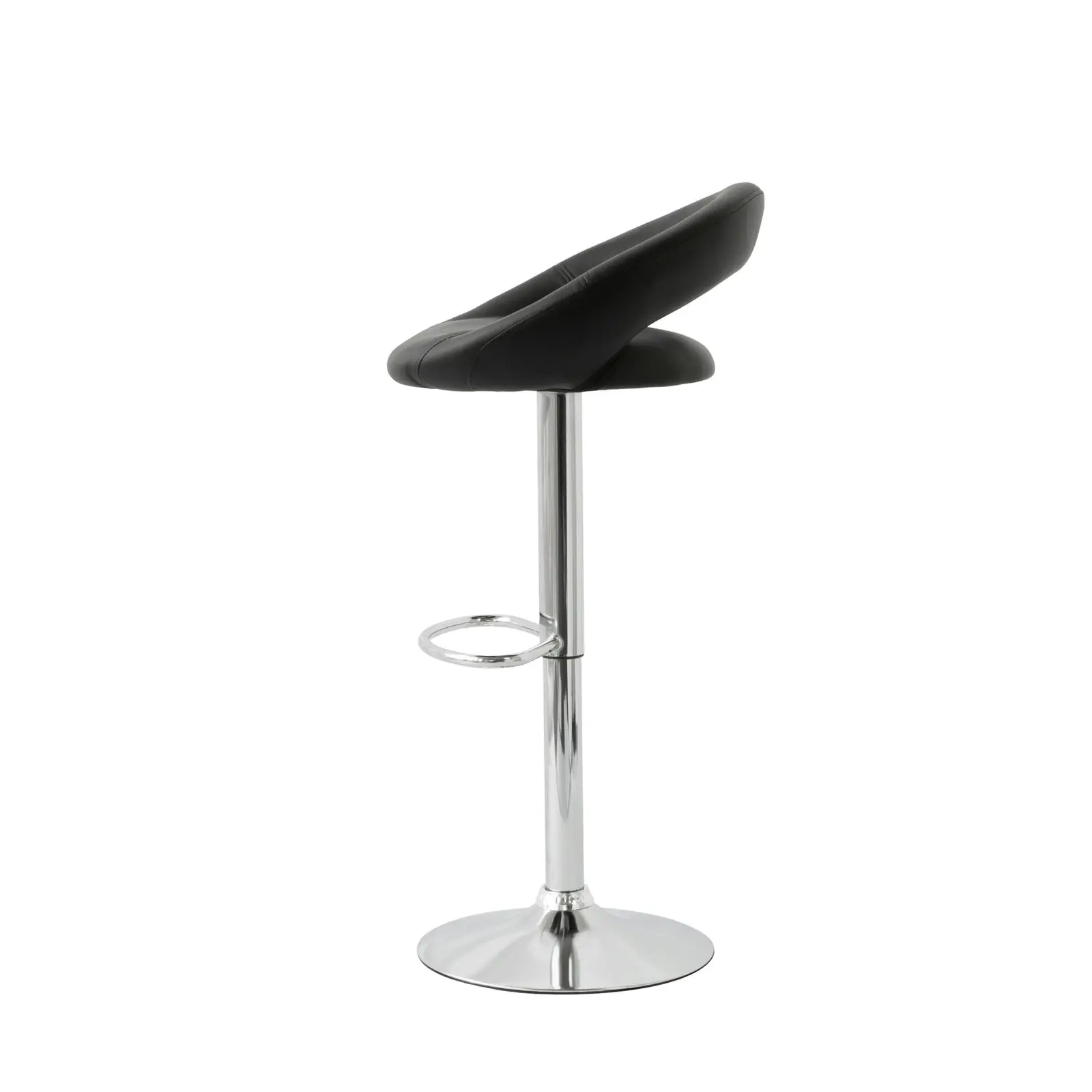 2 Curve Leather Barstools (Black) w/ Adjustable Height, 78-99cm