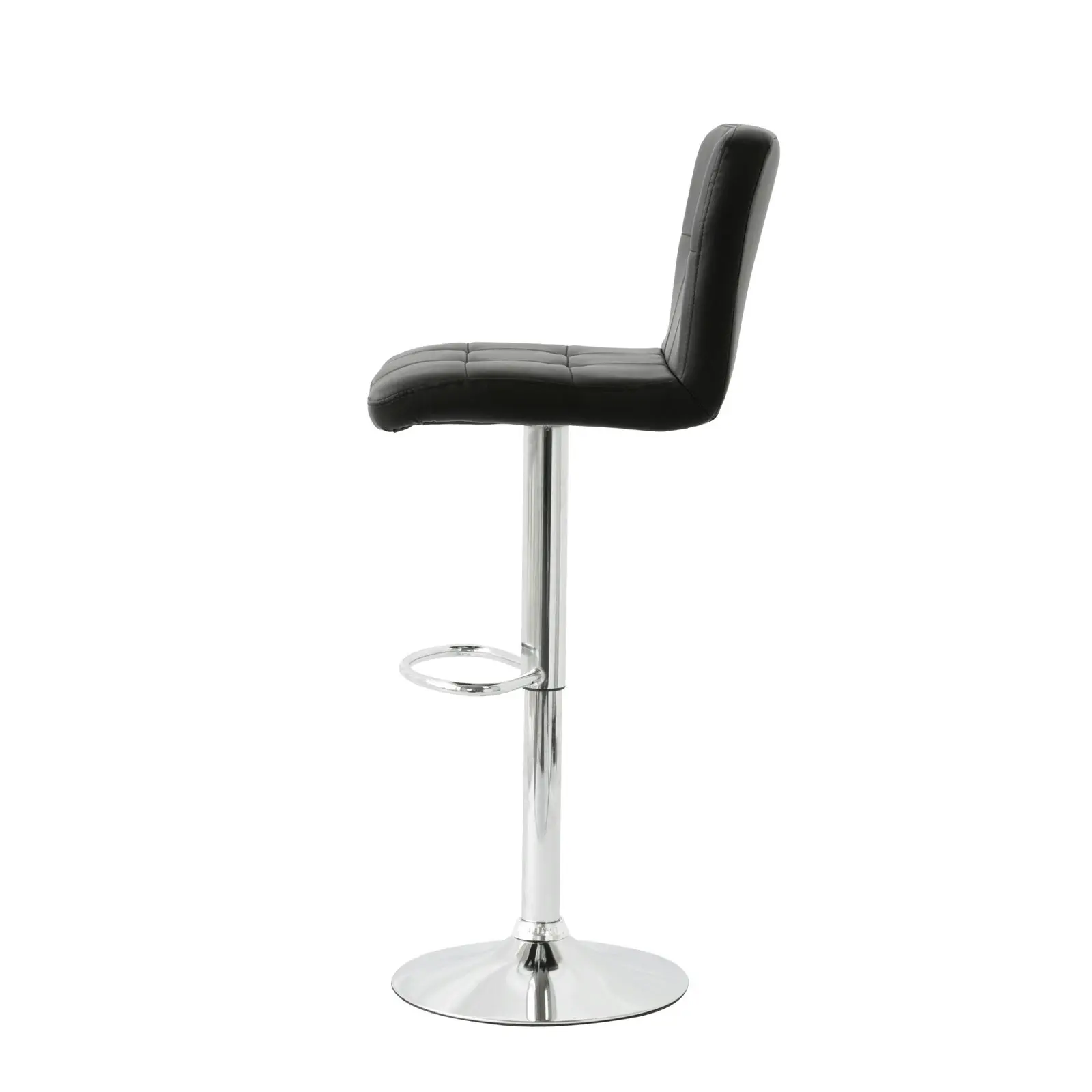 2 Tall Back Padded Leather Barstools (Black), 90-110cm