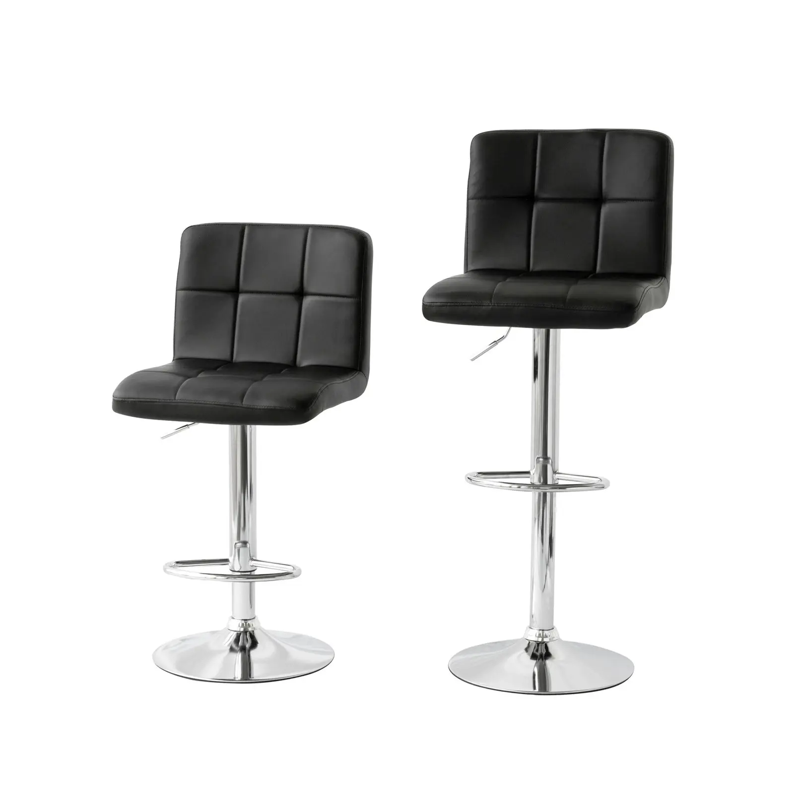 2 Tall Back Padded Leather Barstools (Black), 90-110cm