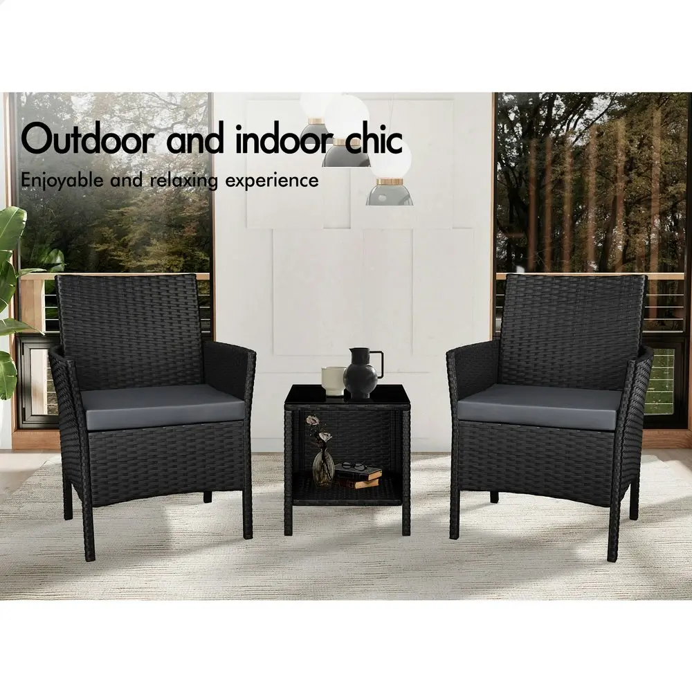 Alfordson Outdoor Furniture 3PCS Bistro Wicker Set Black