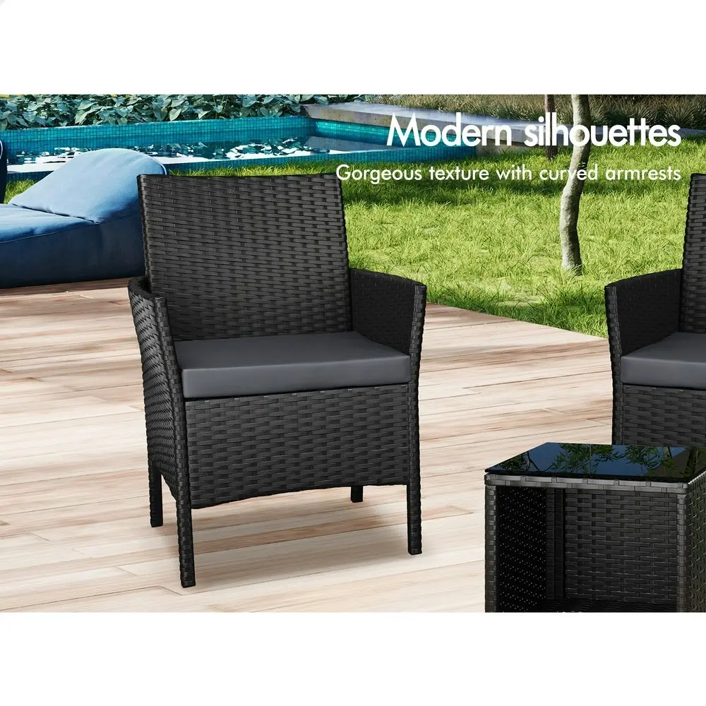 Alfordson Outdoor Furniture 3PCS Bistro Wicker Set Black