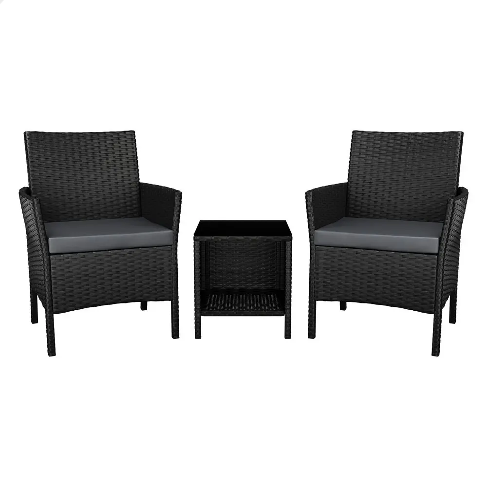 Alfordson Outdoor Furniture 3PCS Bistro Wicker Set Black