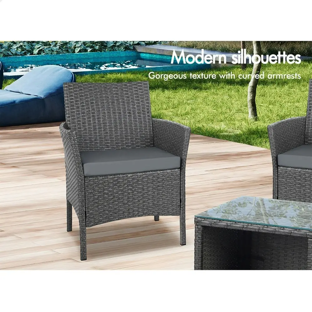 Alfordson Outdoor Furniture 3PCS Bistro Wicker Set Dark Grey