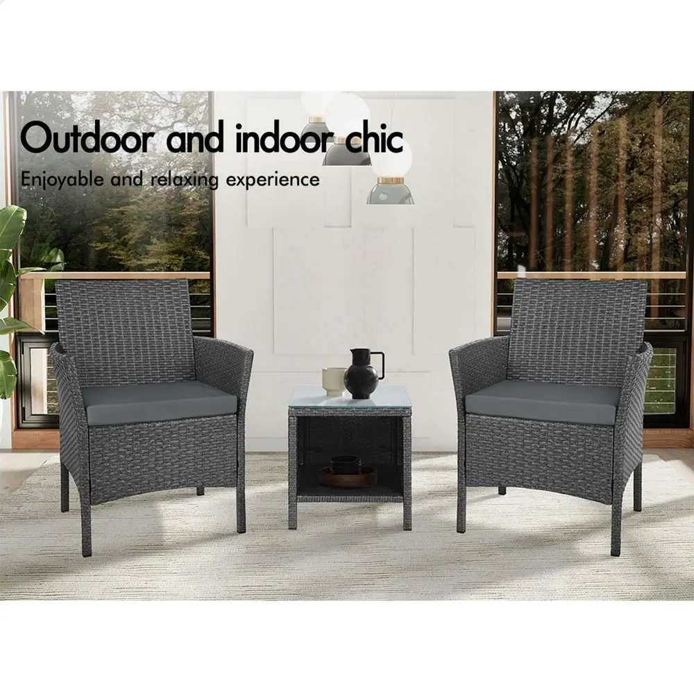 Alfordson Outdoor Furniture 3PCS Bistro Wicker Set Dark Grey