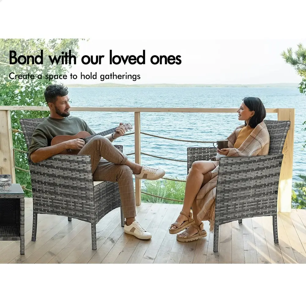 Alfordson Outdoor Furniture 3PCS Bistro Wicker Set Grey