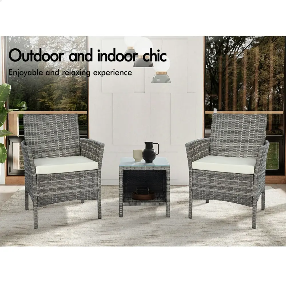 Alfordson Outdoor Furniture 3PCS Bistro Wicker Set Grey