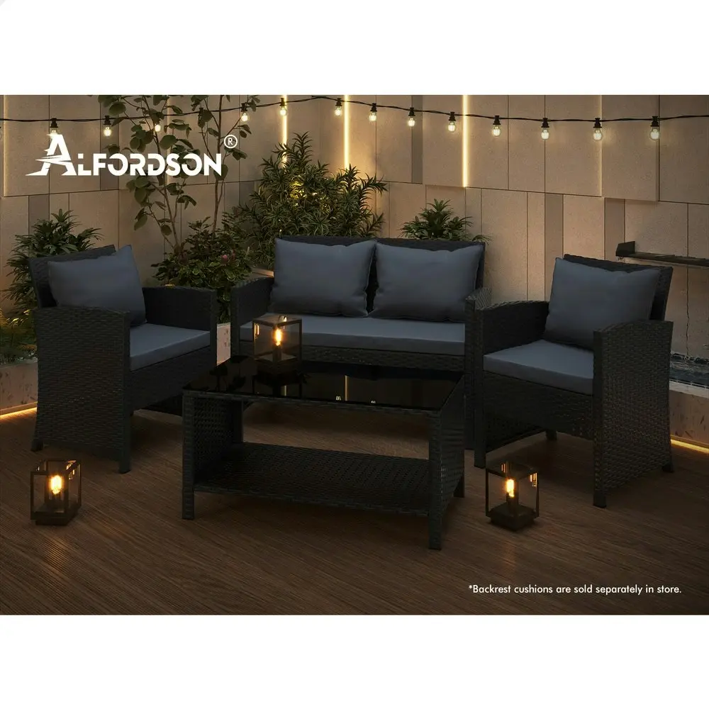 Alfordson Outdoor Furniture 4PCS Patio Wicker Set Black