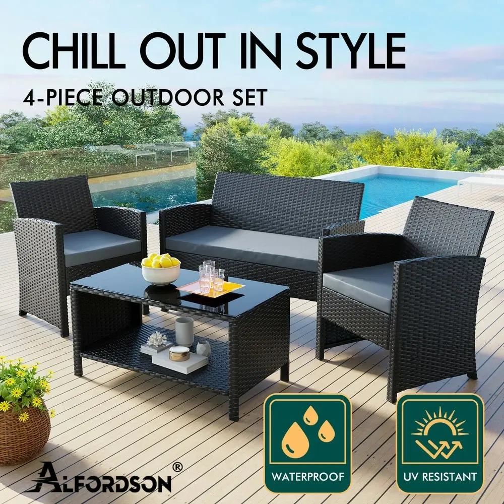 Alfordson Outdoor Furniture 4PCS Patio Wicker Set Black