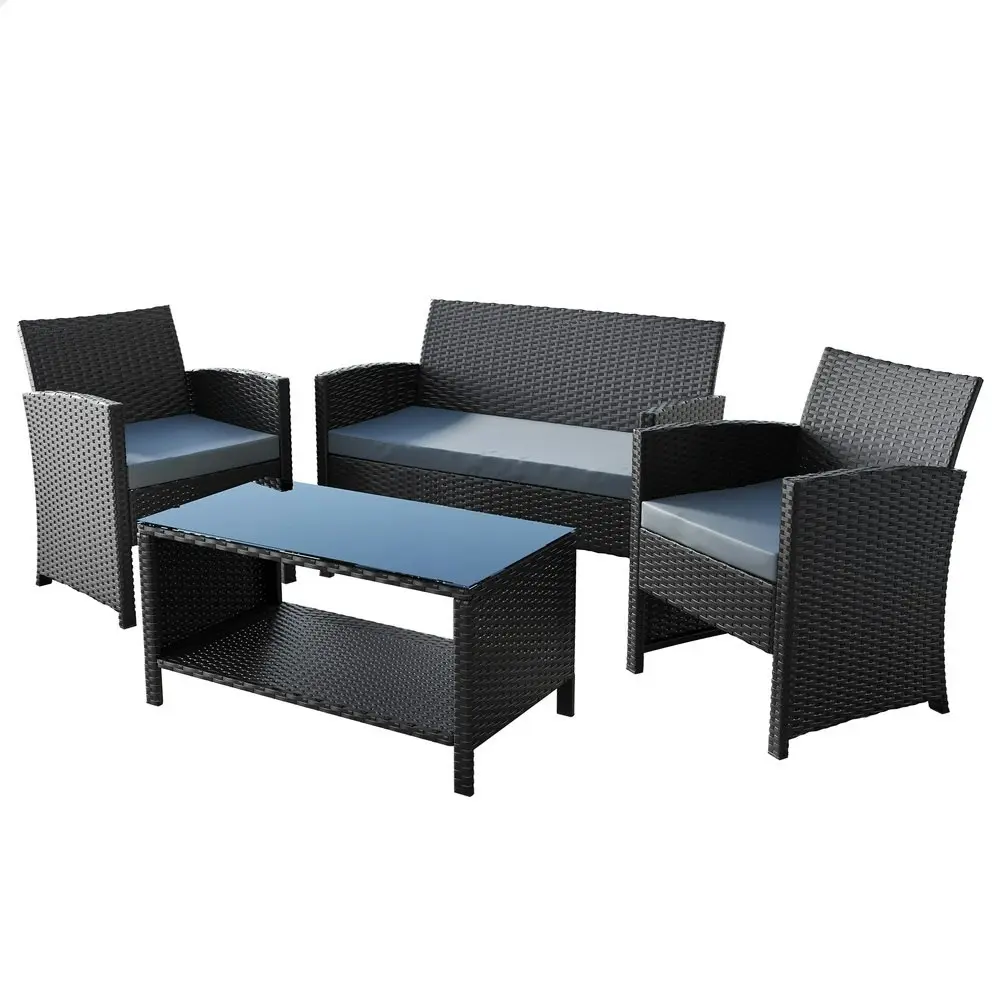 Alfordson Outdoor Furniture 4PCS Patio Wicker Set Black