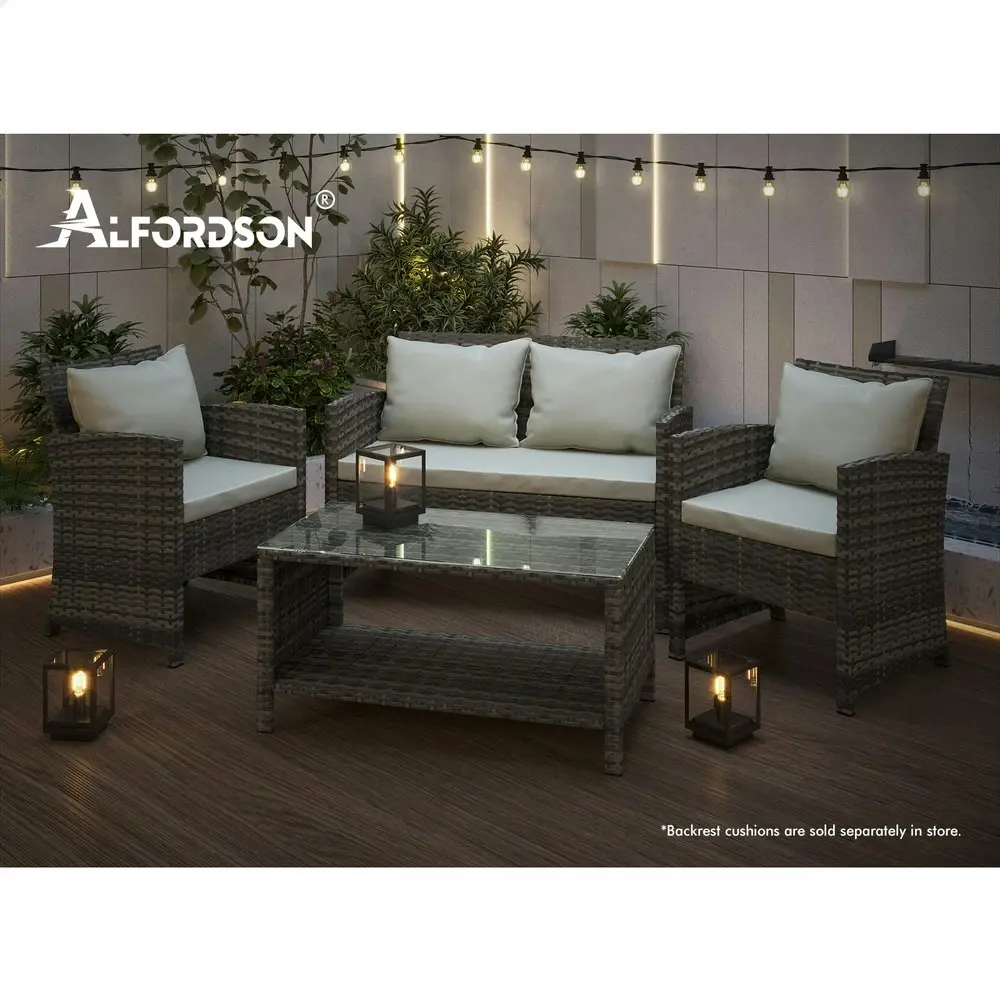 Alfordson Outdoor Furniture 4PCS Patio Wicker Set Grey