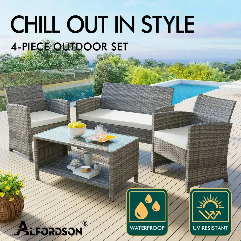 Alfordson Outdoor Furniture 4PCS Patio Wicker Set Grey