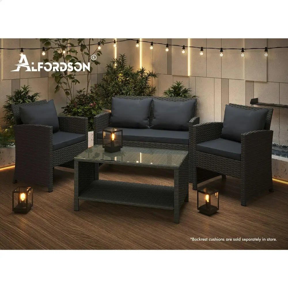 Alfordson Outdoor Furniture 4PCS Patio Wicker Set Dark Grey