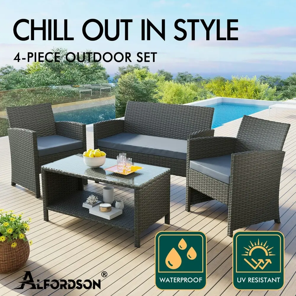 Alfordson Outdoor Furniture 4PCS Patio Wicker Set Dark Grey